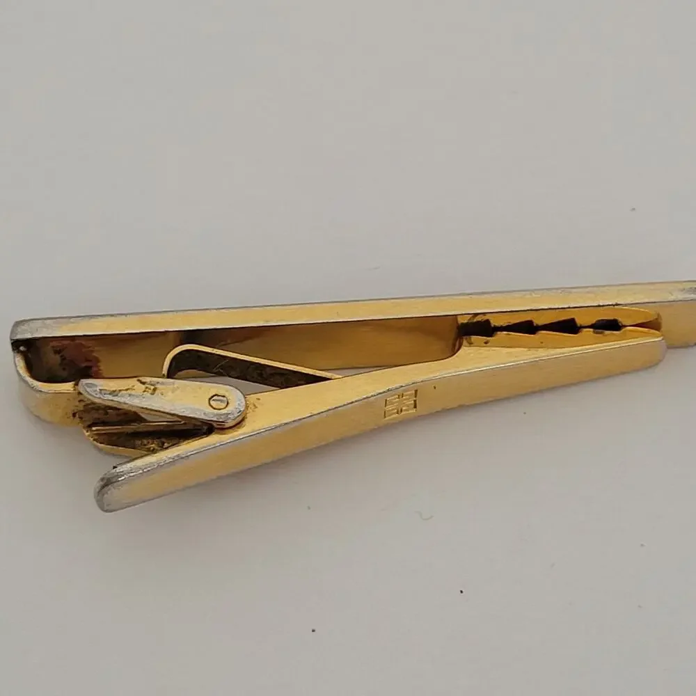 Givenchy Gold Tone Black Onyx Tie Bar Clip‎ 2 Inch G Logo Vintage